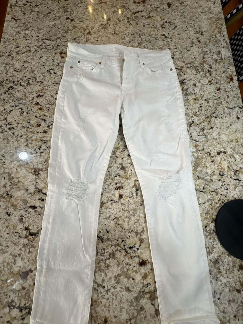 7 For All Mankind Josefina Skinny Boyfriend Jean Size 27 White Distressed